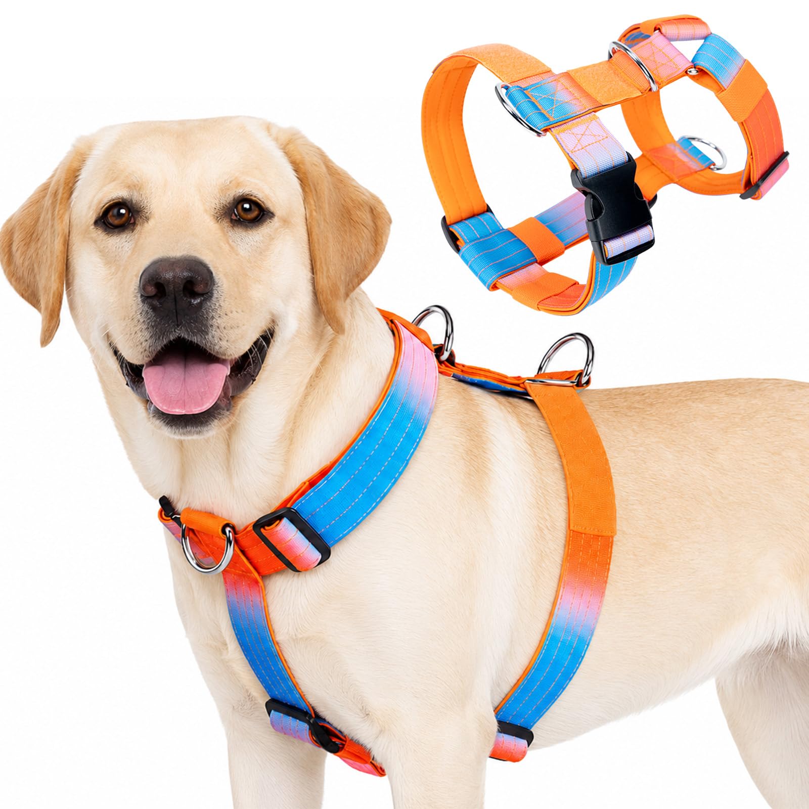 No Pull Dog Harness, Heavy Duty Tactical Dog Harness, Adjustable Soft Padded Pet Vest Harnesses for Medium and Large Dogs Training Walking, Lightweight & Escape-Proof (Orange, M)