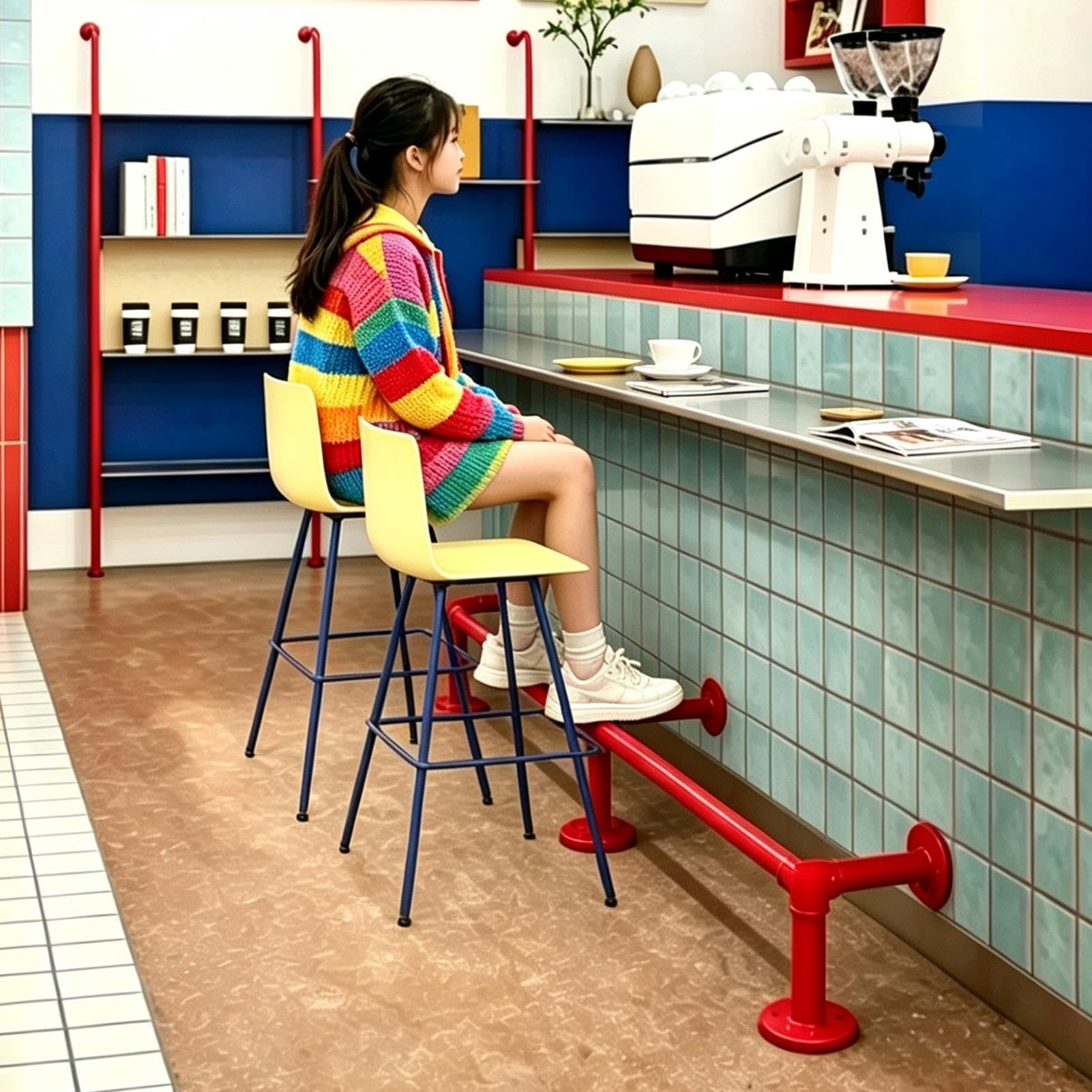Repose-pieds À Barre Rouge, Style Industriel Rétro, Garde-corps