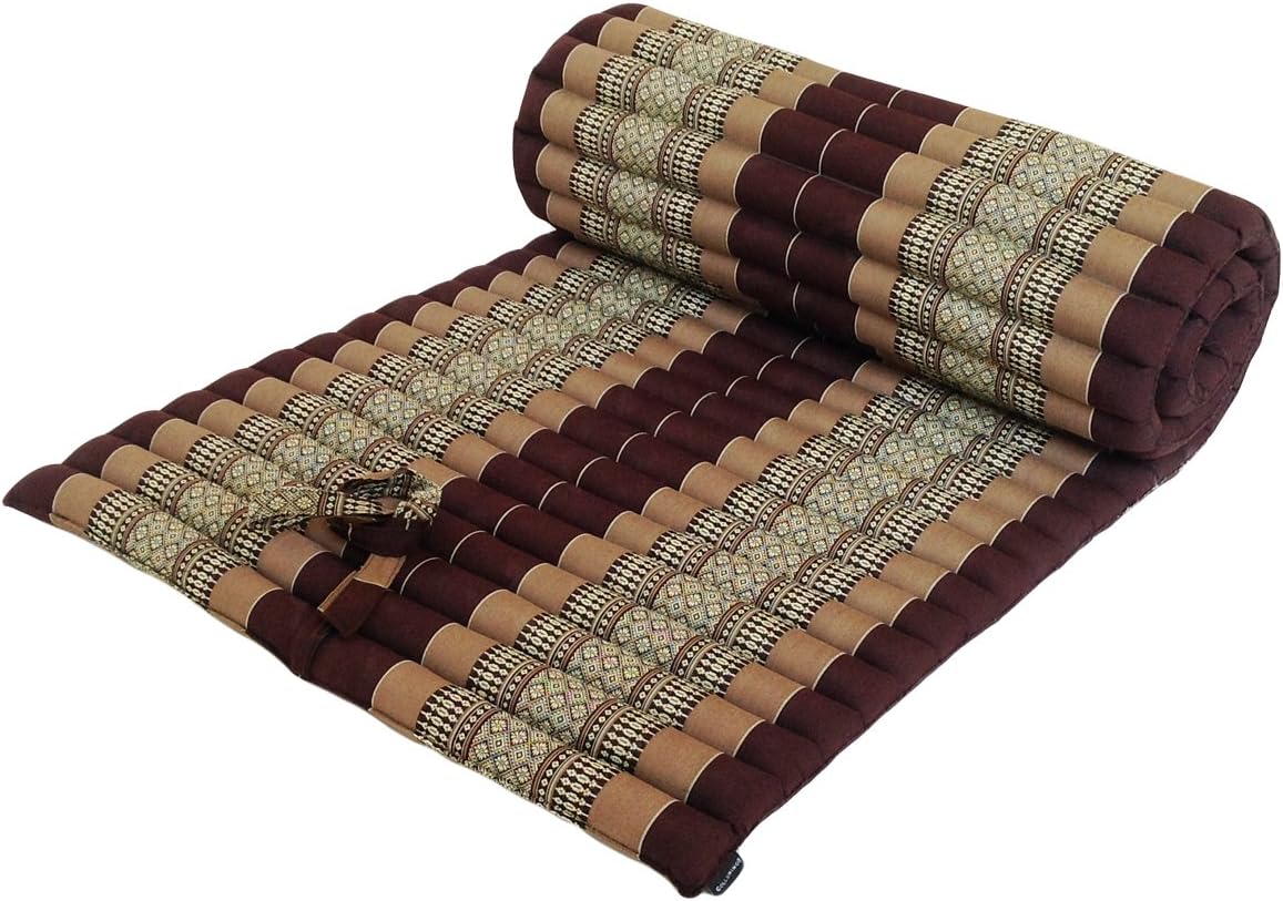 Traditional Thai Kapok Roll-Up Meditation Mattress for Yoga Massage or Relaxation (Brown)