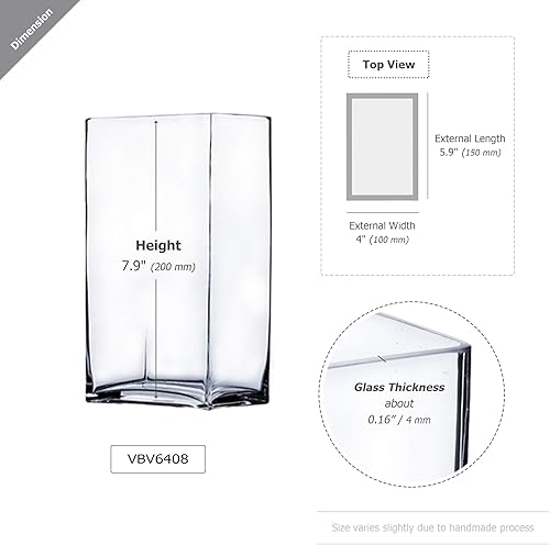 Miniatura 2 de WGV - Jarrón rectangular de bloque de 6 pulgadas de largo, 4 pulgadas de ancho, 8 pulgadas de alto, recipiente de vidrio transparente para ramo de