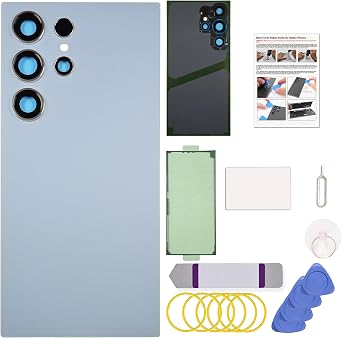 Compatible with Galaxy S24 Ultra Back Cover, Replacement Back Housing with Repair Tool Kit & Guide, Titanium Blue