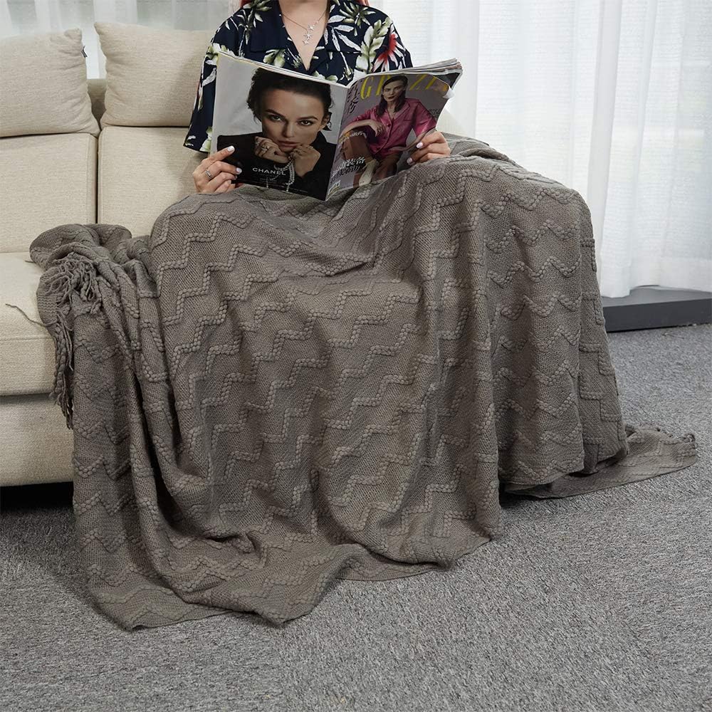 INSHERE Christmas Dark Grey Solid Color Knit Woven Throw Blanket with Tassels Fringe Cozy Soft Warm Lightweight Winter Home Decor Decoration for Couch Benche Bed Chair Sofa Living Room 49''x78''