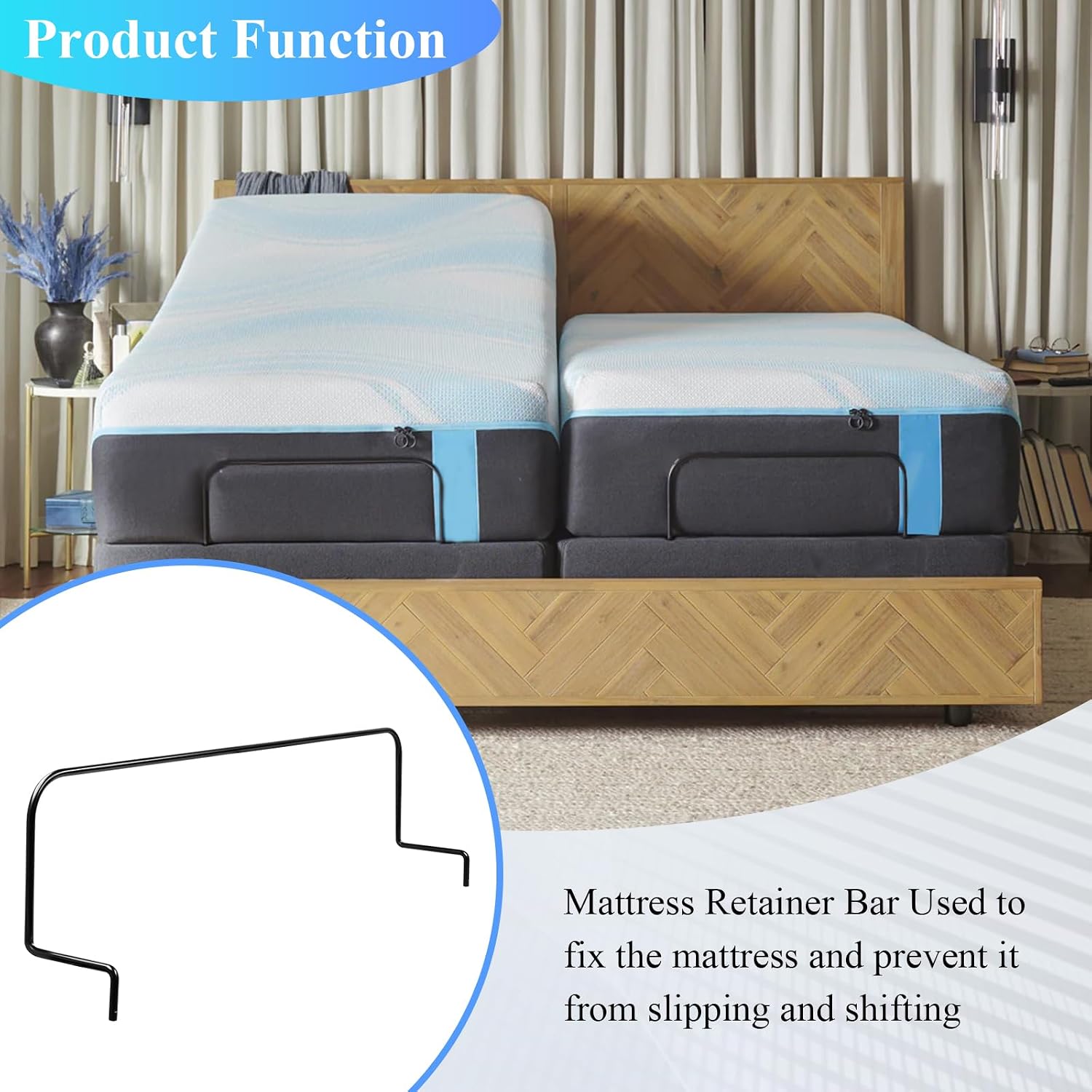 62004008 Across Mattress Retainer Bar Fit Tempur-Pedic Ergo King Size Base | 30 inches foot retainer bar for adjustable bed, mattress retainer bar model fits tempur-pedic ergo king size base, non-slip