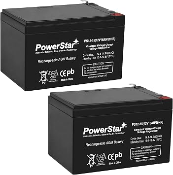 2 Pack of PowerStar 12V 15Ah E Scooter Batteries, Replaces MK Battery ES12-12 Use in Series to Get 24 Volt 250 Watt