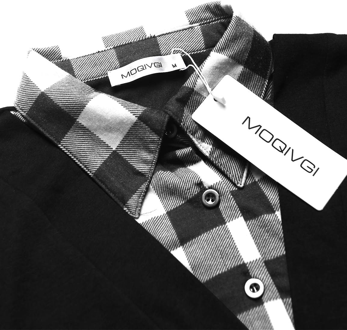 MOQIVG Womens Long Sleeve Contrast Collar Shirts Trendy Casual Plaid Patchwork Tunic Tops - Image 4
