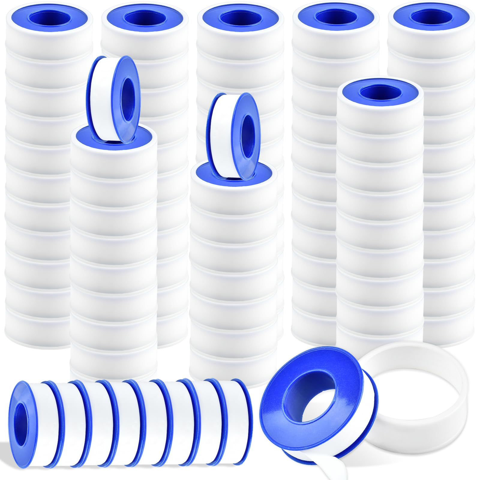 Lot de 100 rouleaux de ruban adhésif en téflon - 1,3 x 1,3 cm - Ruban adhésif étanche en PTFE pour pommeau de douche, réparation de tuyau, ruban fileté, blanc