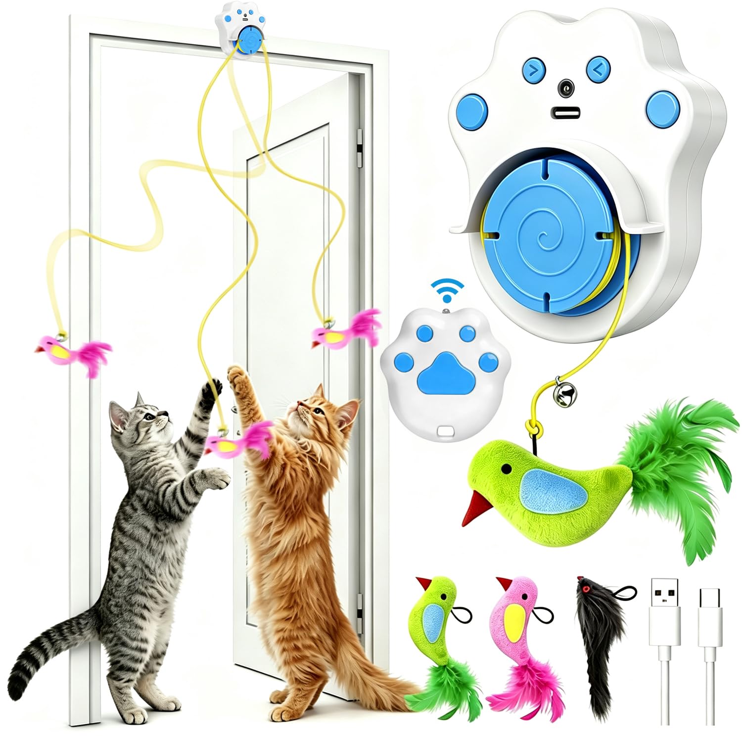 Nefeeko Elektrisches Katzenspielzeug, Interaktives Katzenspielzeug | Automatisch Einziehbar, USB Wiederaufladbar, 360° Automatische Bewegung, Hängendes Design, katzenspielzeug Für türrahmen