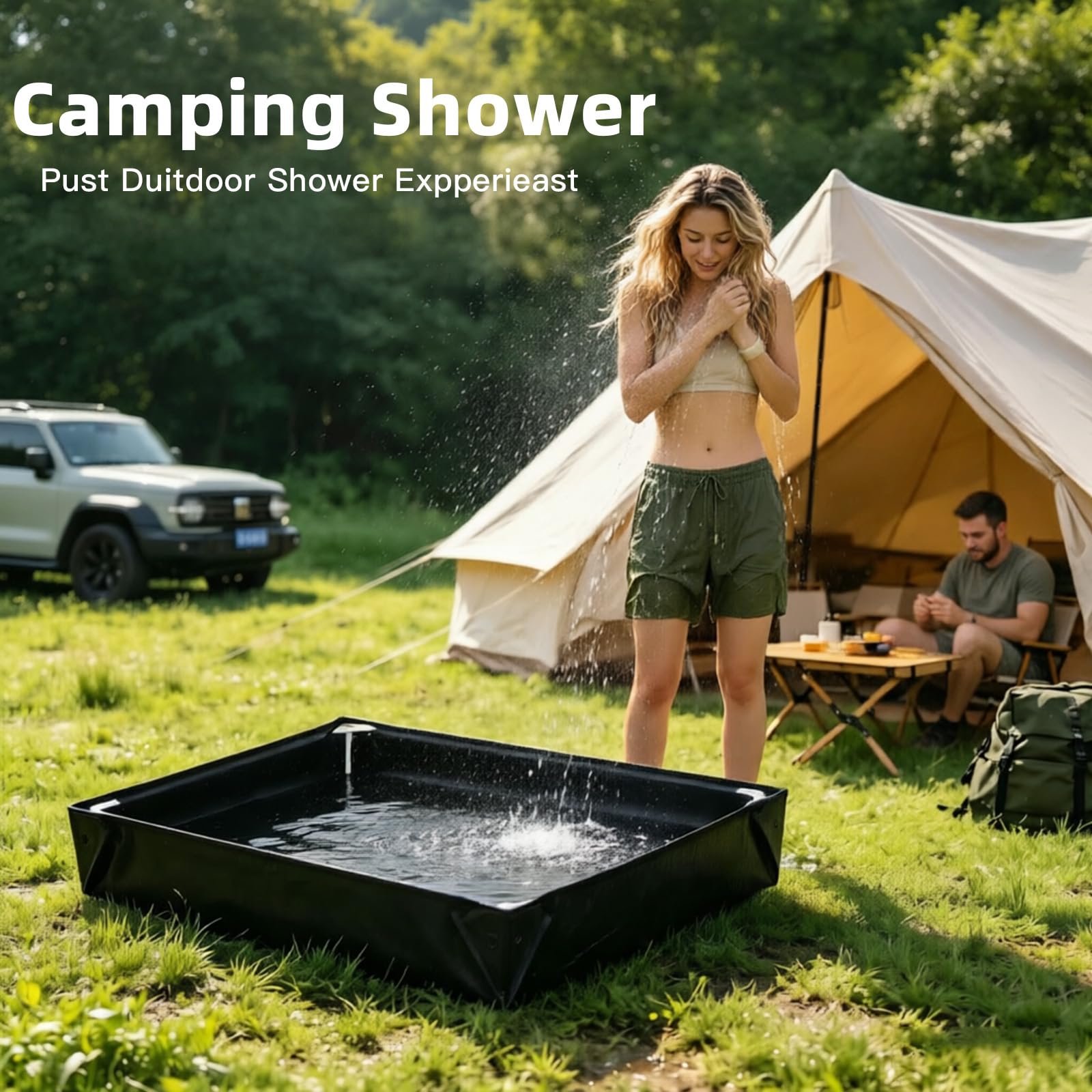 Doccia da campeggio, pieghevole, 80 x 80 cm, con tubo di scarico, impermeabile, portatile, base doccia per esterni, fondo tenda, lavabo, per camper, viaggi, giardino, vasca per animali domestici