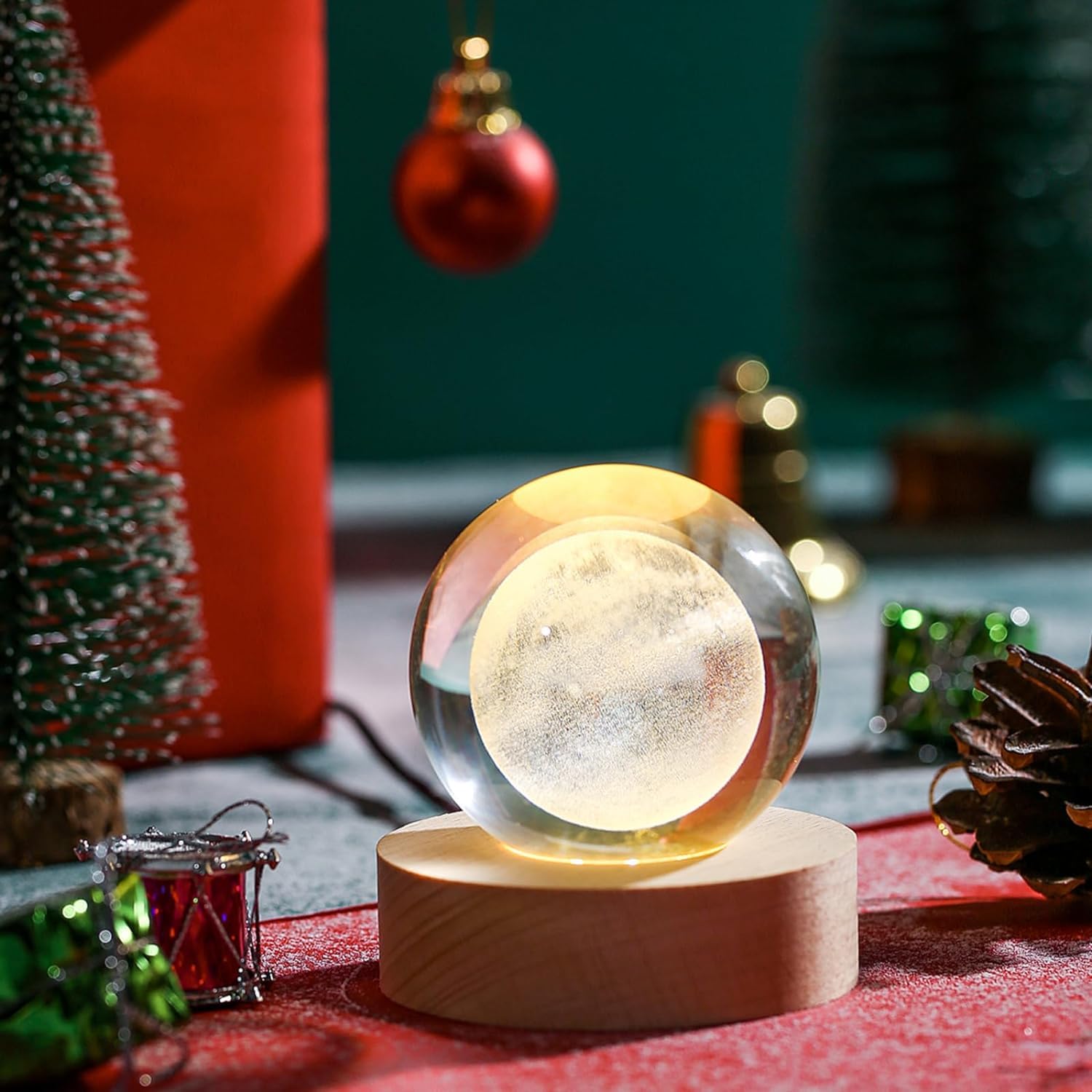 Sporgo LED Base in Legno: Rotonda Luminosa 3 Colori Regolabile Con Interruttore per Sfere di Cristallo, Gioielli, Acrilico