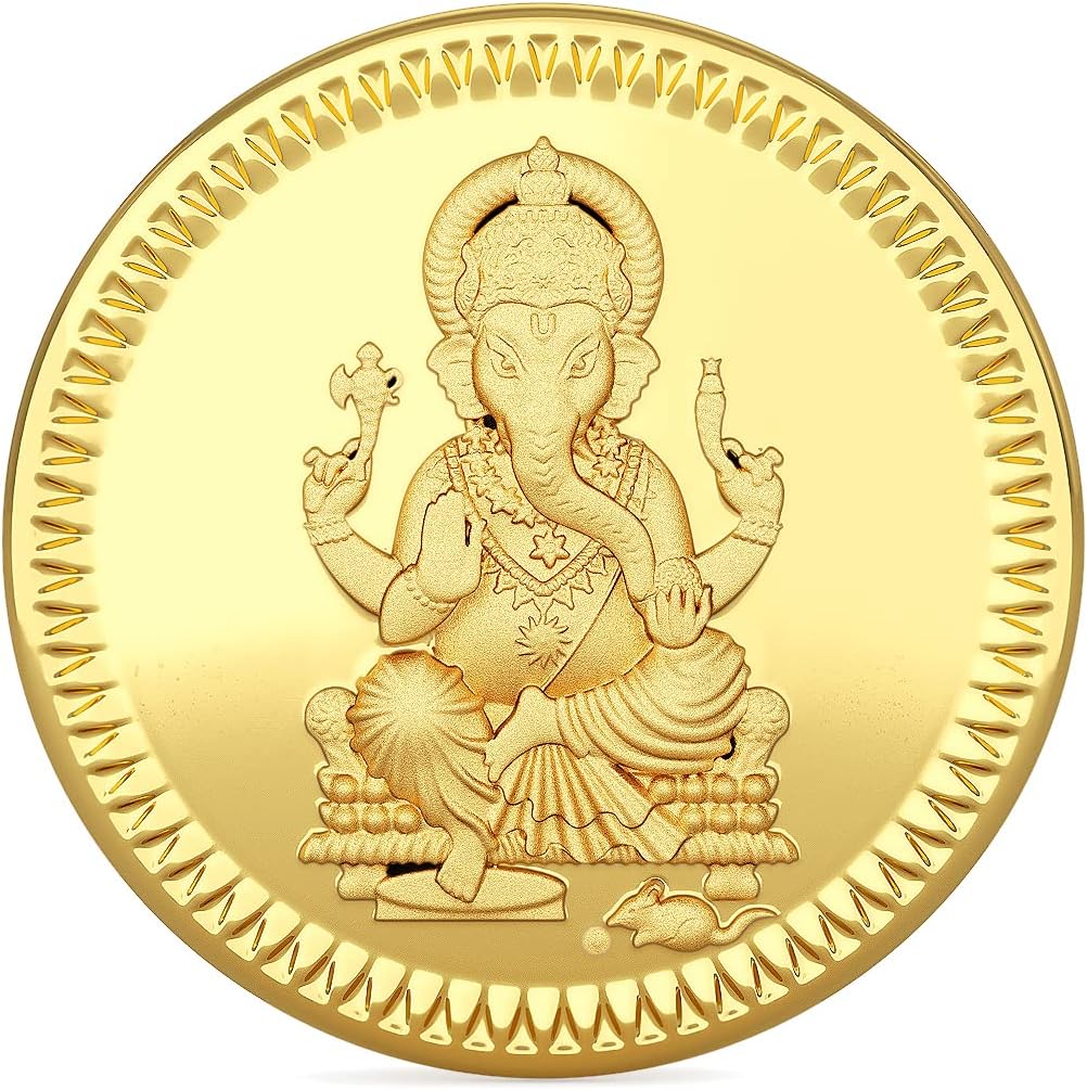 22K (916) Purity Gold Coin | Yellow Color | Round Shape | Ganesha/Ganapati Design.