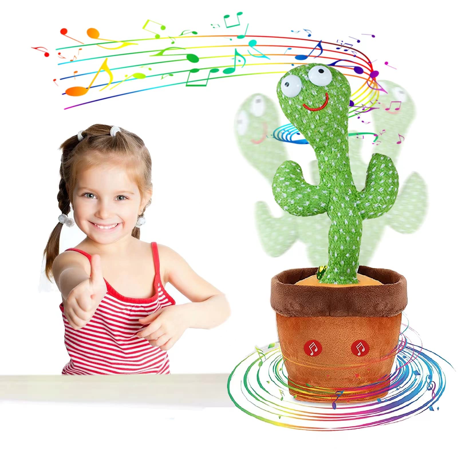 Howpeaks Dancing Cactus, Singing Cactus Repeats What You Say, Electronic Plush MimickingToy with Lighting, Talking Cactus Toy & 15 Second Voice Recorder Toy Gift for Boys and Girls