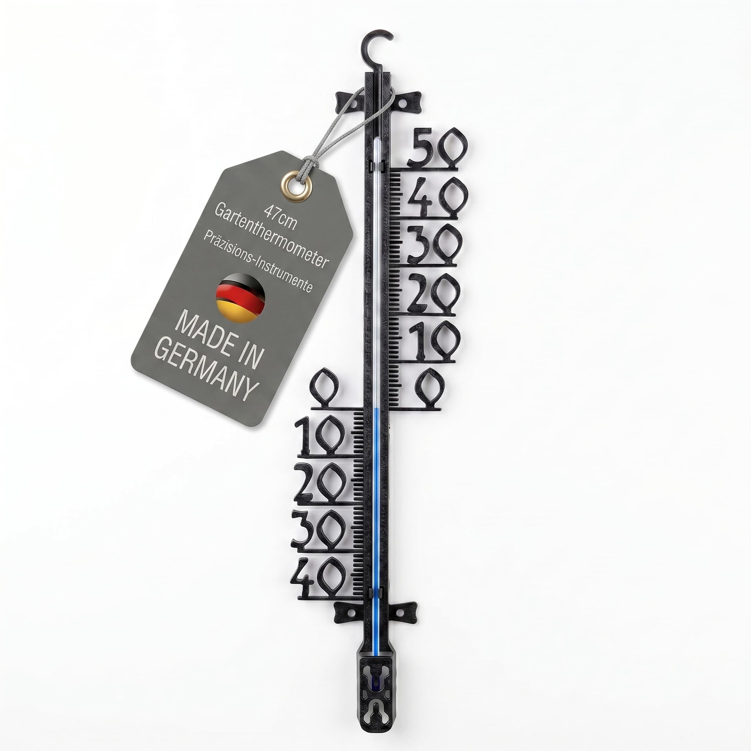 Lantelme XL Außenthermometer 47cm Analog Kunststoff Schwarz | Temperaturanzeige -40°C bis 50°C | Thermometer für Garten Terrasse Außen | Gartenthermometer Deutsche Herstellung