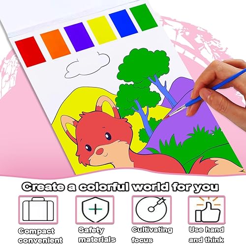 Vista 18 de JUNQIU - Juego de pintura de acuarela para niños, libros de pintura con agua para niños de 4 a 8 años, libro de pintura de acuarela de bolsillo, kit