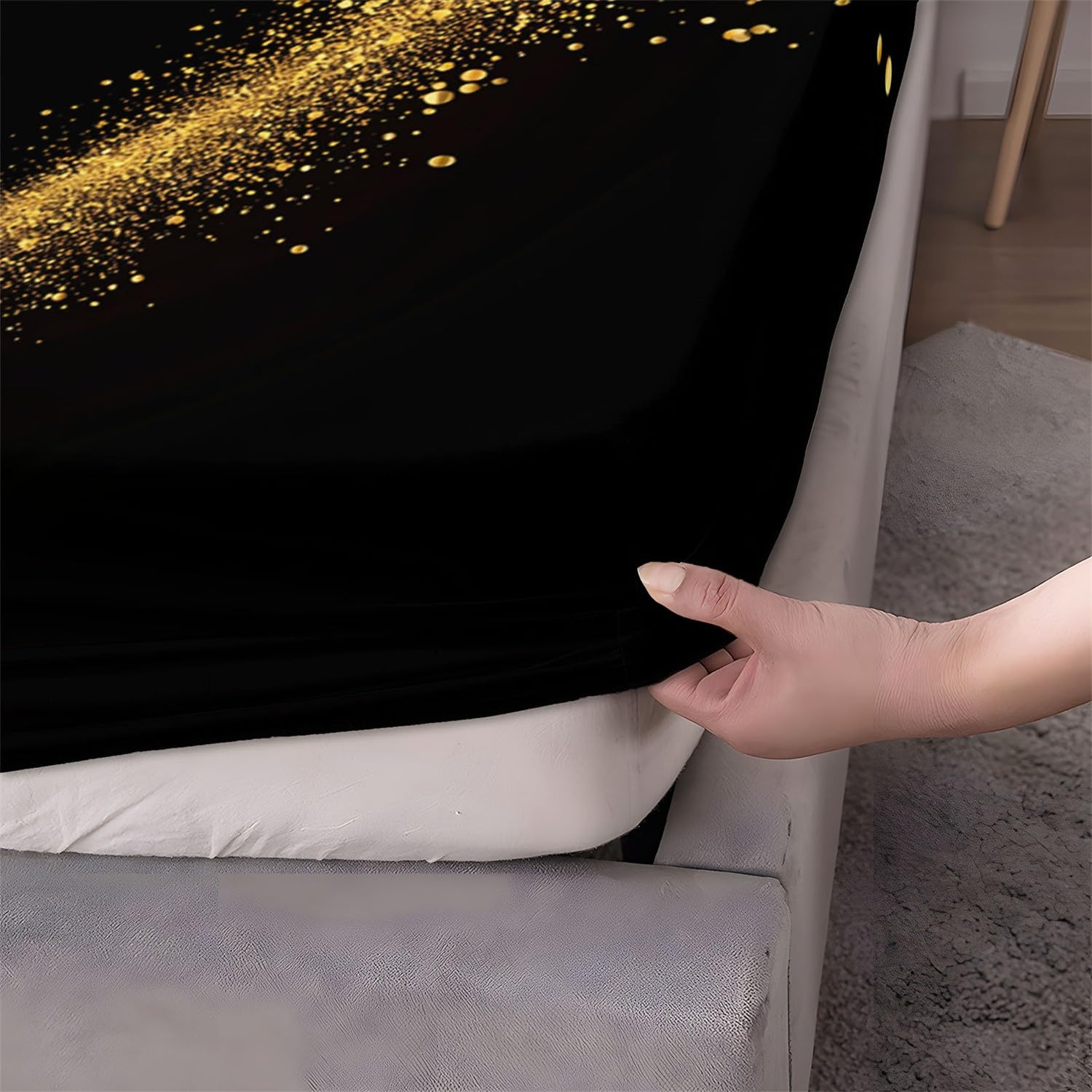 Weiches Atmungsaktives Spannbetttuch Goldglitzer-Herz 180 x 200 cm Mehrfarbig Bettwäsche-Sets für Kinder 100% Mikrofaser Spannbetttuch für Matratze bis 30 cm Hohe