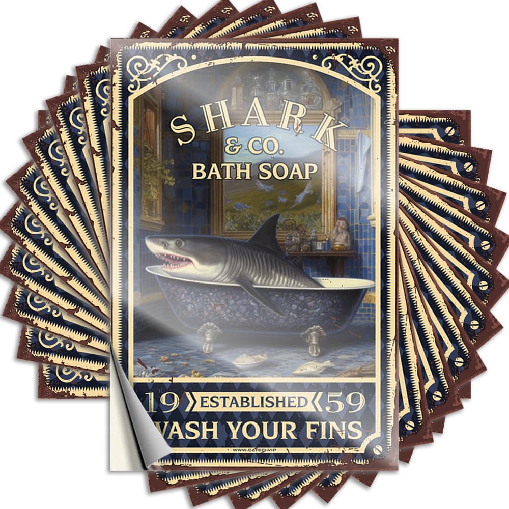Summer Waterproof Quote | Shark Bath Soap Wash Your Paws Happy Durable Vinyl Sticker Easy Apply for Gathering(8X12CM)