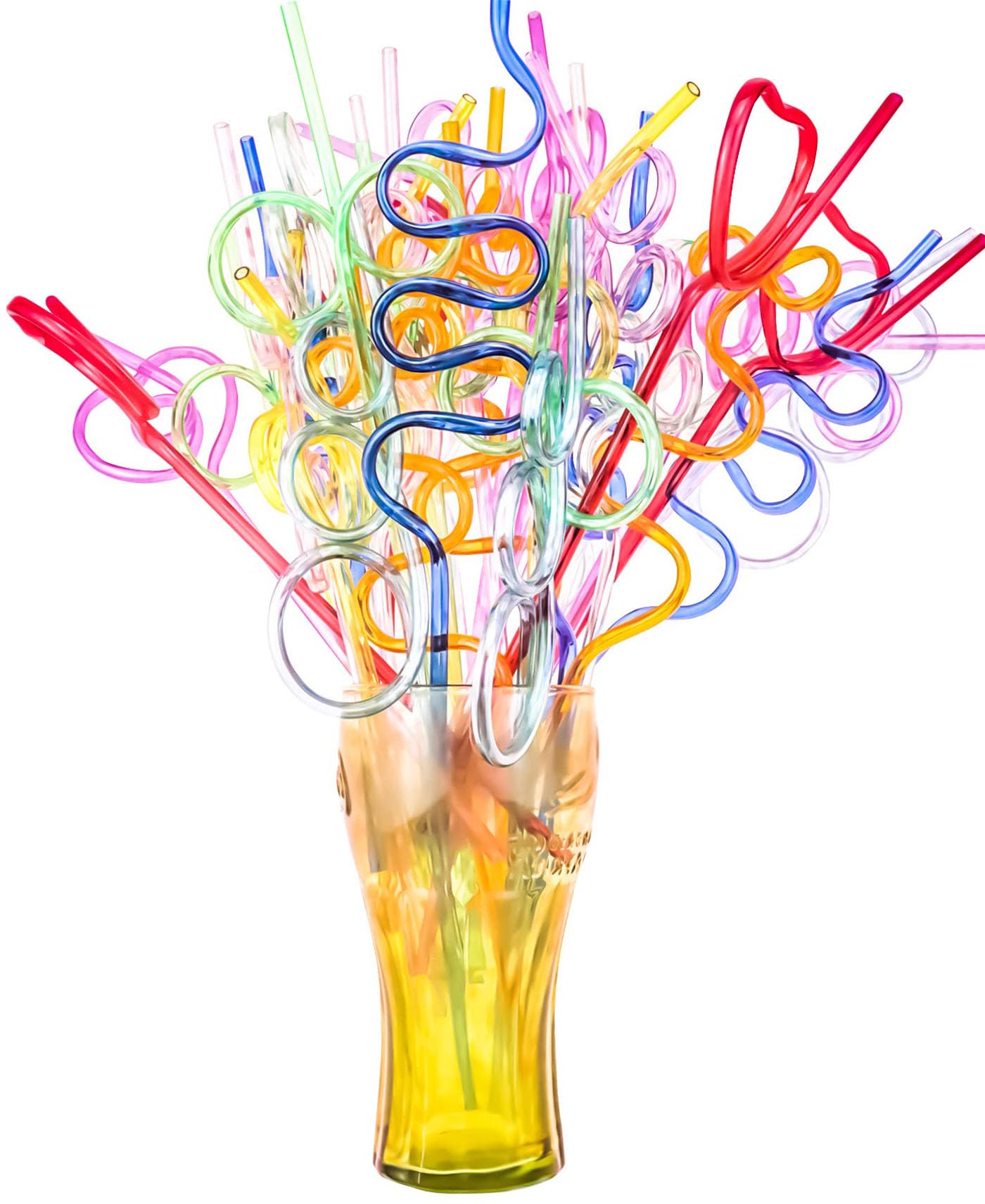 HBSTUDIO36 pcs Crazy Loop Straws Recyclable Drinking Straws Plastic,Funny Straws Twist Straws Assorted Color, 12 Shapes,Birthday Party Favor Supplies