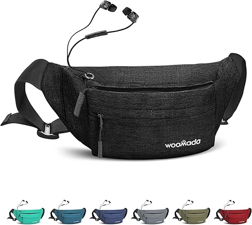 WOOMADA Riñonera cruzada para mujer, riñonera con correa ajustable y conector para auriculares, bolsa de cintura con bolsillo para correr,