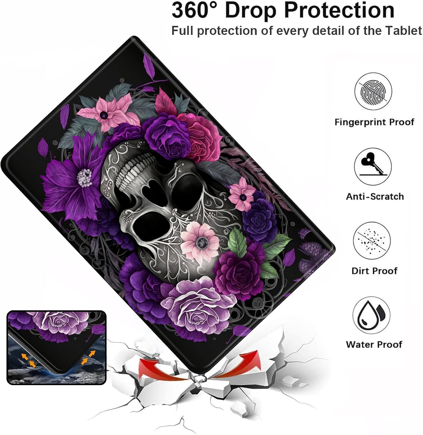 Case for 10.1" All-New Fire HD 10 Tablet (13th Generation,2023 Release) -PU Leather Slim Standing Smart Cover Case with Auto Sleep/Wake for Fire HD 10 2023,Purple Skull
