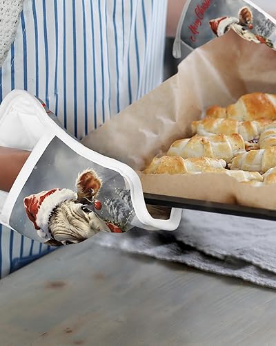 Miniatura 6 de Juego de 2 agarraderas de tela de toalla de vaca de Navidad para cocina, antideslizante y aislamiento térmico, juego de agarraderas de tela de