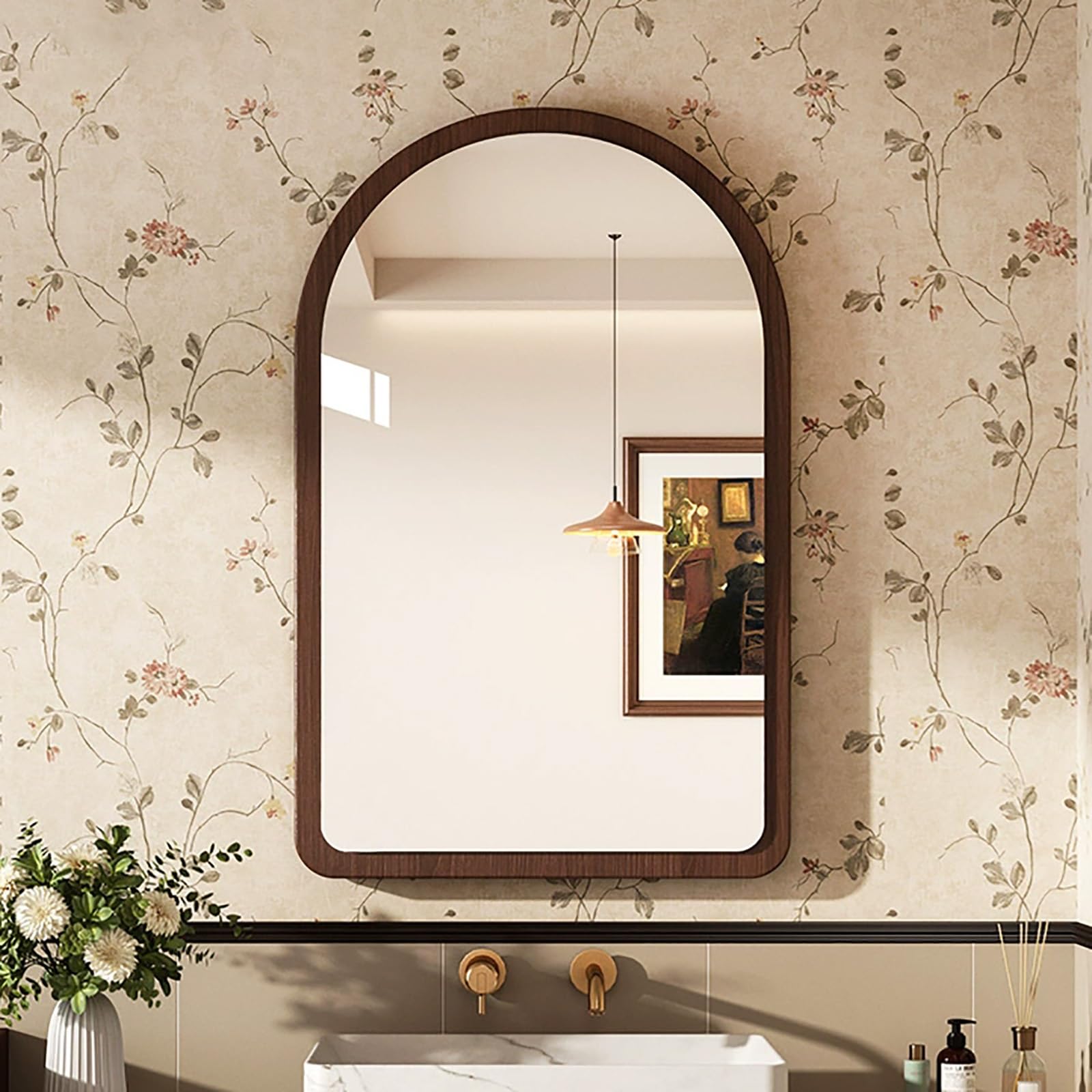Miroir asymétrique en noyer Type B pour salle de bain et entrée