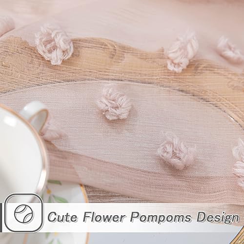 Miniatura 6 de MYSKY HOME Cortinas rosas para dormitorio de niñas, cortinas traslúcidas con pompones para comedor, cortinas largas de 63 pulgadas de largo,