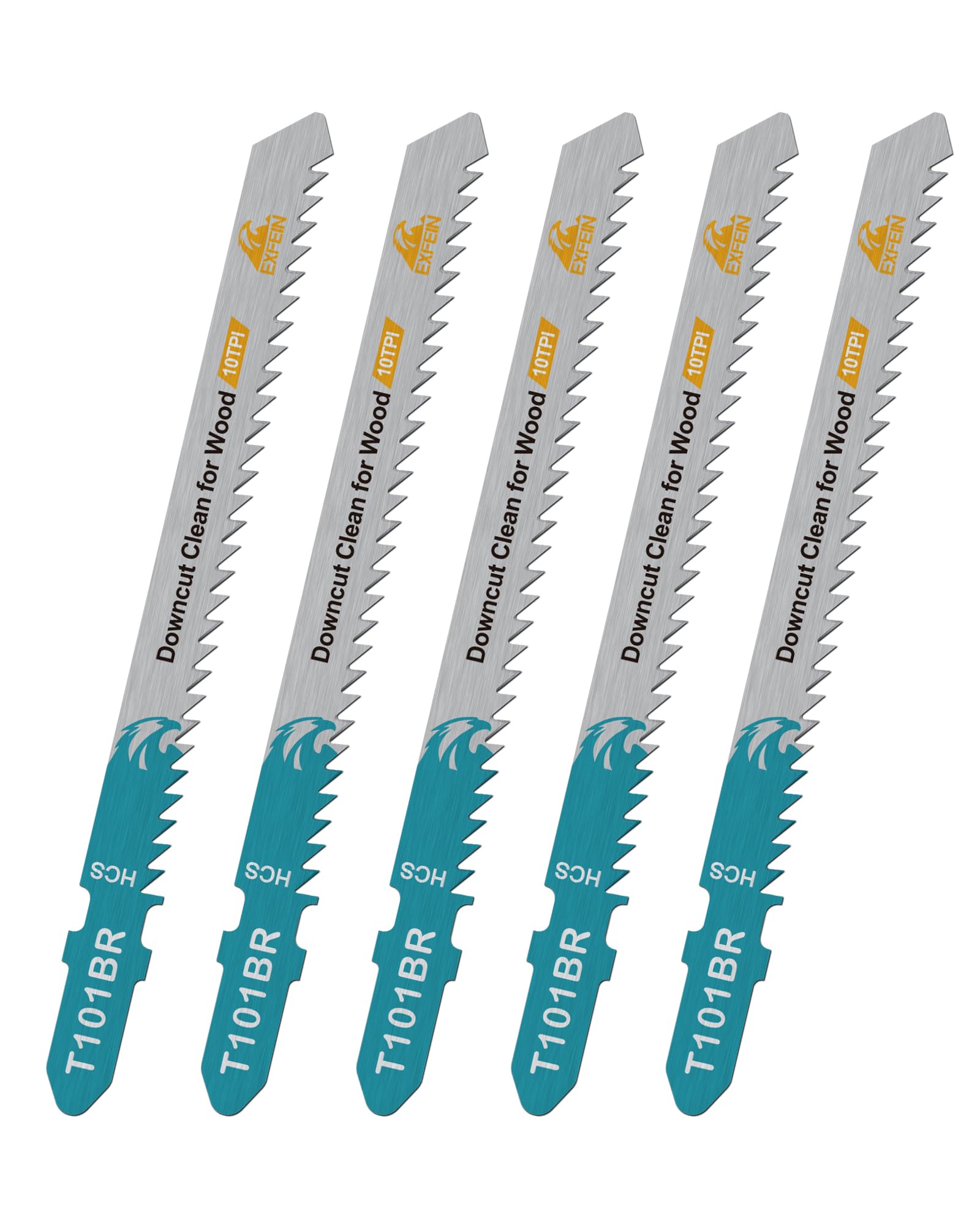 EXFEIN 5-piece HCS Jigsaw Blades for Softwood Plywood, Professional Accessory Jigsaw (T101BR)