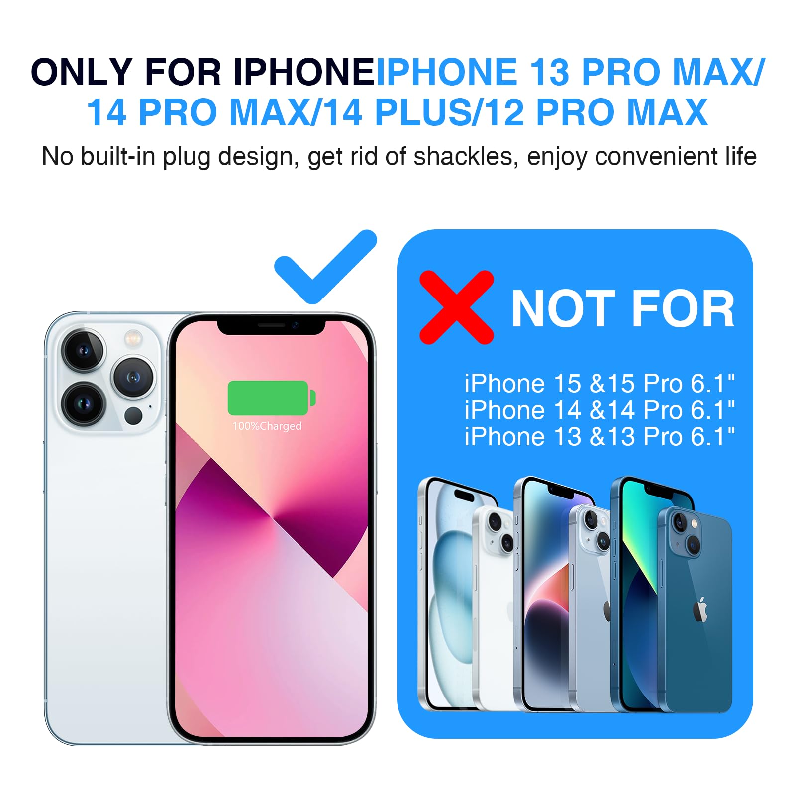 BOPPS Custodia con batteria per iPhone 13 Pro Max/14 Pro Max, rosa 202505