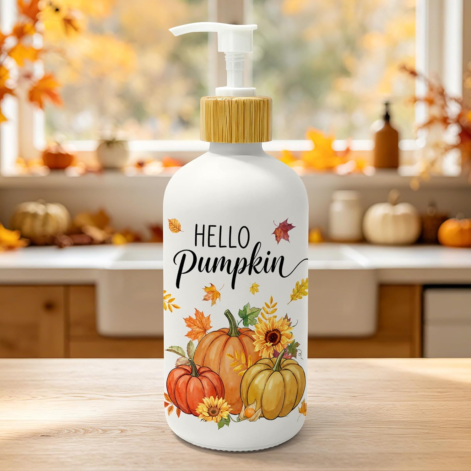 Hexagram Fall Soap Dispenser, Hello Pumpkin Bathroom Kitchen Decor