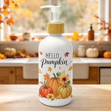 Hexagram Fall Soap Dispenser, Hello Pumpkin Bathroom Kitchen Decor