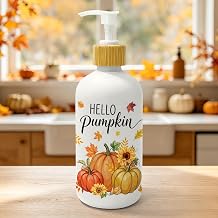 Hexagram Fall Soap Dispenser, Hello Pumpkin Bathroom Kitchen Decor | Autumn Pumpkin Glass Soap Dispenser, Home Indoor Decorations, Autumn Refillable Lotion Essential Oil Dispensers with Pump