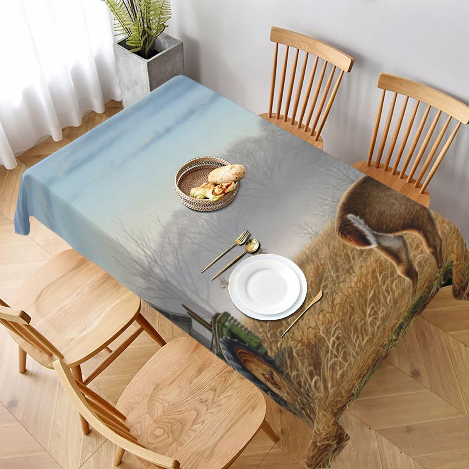 BNVSADC Deer Hunting Printed Rectangle Tablecloth 228x152 CM, Water Resistant Polyester Table Cloth Decorative Fabric Table Covers for Kitchen Dining Table Parties Camping