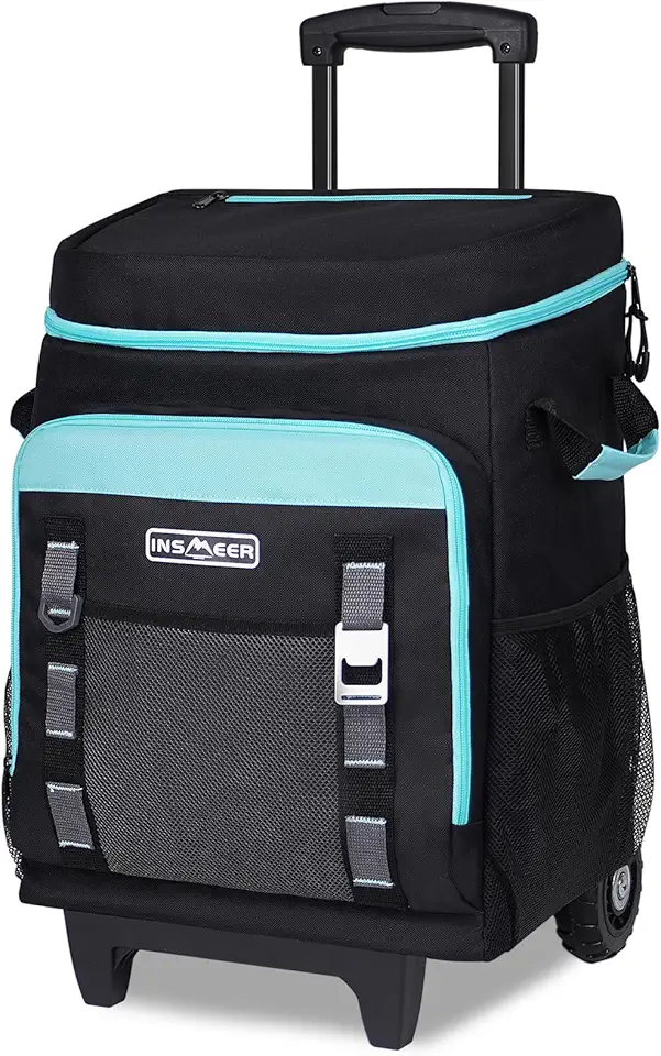 INSMEER Cooler com Rodas e Alça, 80 Latas/50L Bolsa Termica, Carrinho de Cooler Retrátil 2-em-1, Coolers Grandes para Compras de Supermercado, Praia, Piquenique, Acampamento
