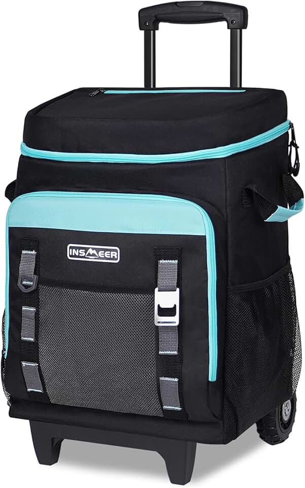 INSMEER Cooler com Rodas e Alça, 80 Latas/50L Bolsa Termica, Carrinho de Cooler Retrátil 2-em-1, Coolers Grandes para Compras de Supermercado, Praia, Piquenique, Acampamento