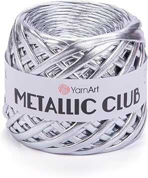 YarnArt Metallic Club Super Bulky T-Shirt Yarn, 100% Polyester, 6.35 oz 180g, 60 yds 55m, Shiny Multicolor Thread for Handbags, Chic Night Bags, and Crochet Projects 8102