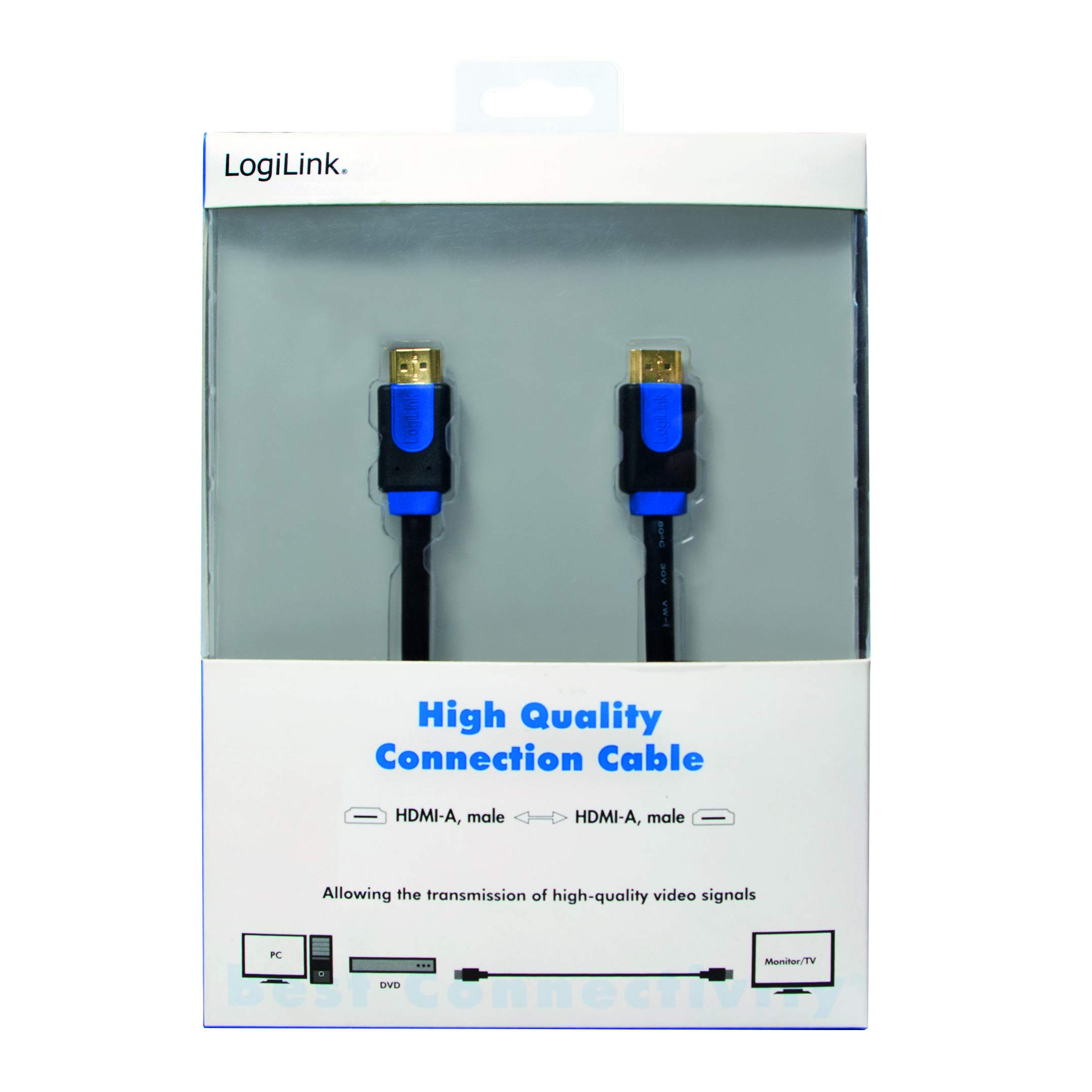 LogiLink CHB1115 - HDMI High Speed mit Ethernet (v1.4) Kabel, 2x 19-pin Stecker (Gold), schwarzes Kabel, 15m, Retail Colour Box