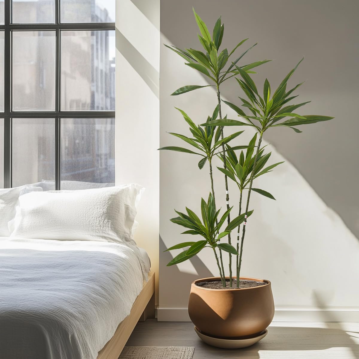 Artificial Cordyline Plant, 6 Ft Tall Green Leaves, 5 Stems with Pot, Indoor Decorative Tree(Green) - Image 5