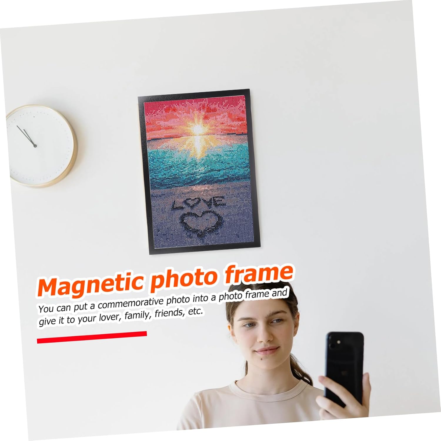 2 Sets Magnetic Photo Frames Self Adhesive Wall Display Frames for Paintings Pictures Certificates with Rounded Edges Plastic Material