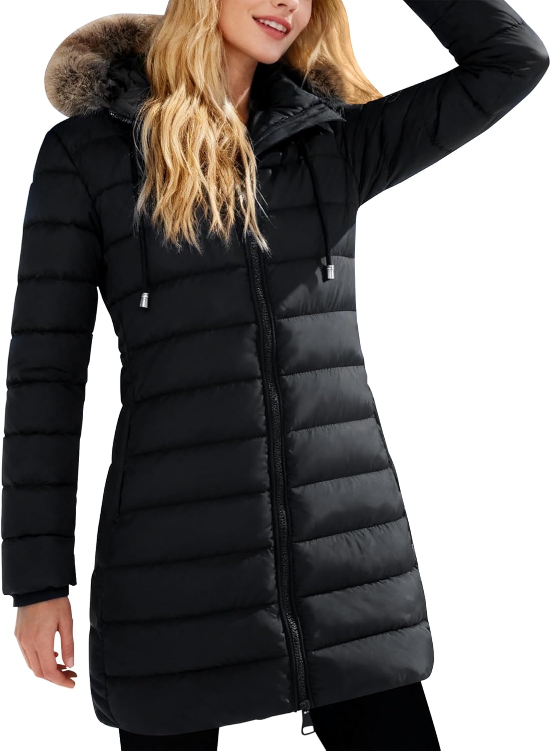 Women's Winter Coat Warm Windproof Jacket | Waterproof Quilted Parka with Detachable Faux Fur-Lined Hood for Cold Weather - Image 2