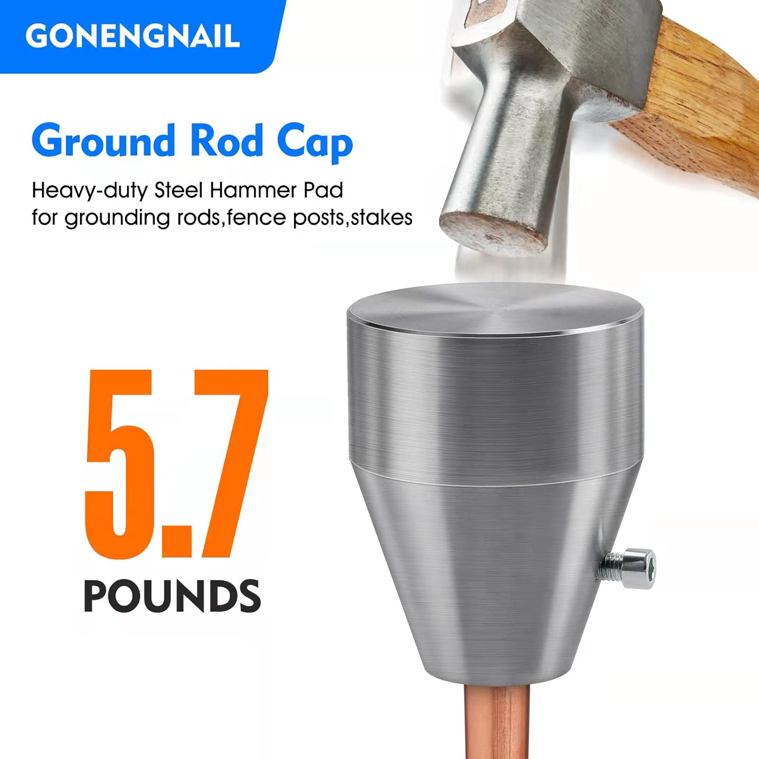 GONENGNAIL-Ground Rod Driver Cap,Heavy-duty Steel Hammer Pad Tool for Driving Grounding Rods,Fence Posts,Stakes (3.2'' TOP/ 0.79'' HOLE)