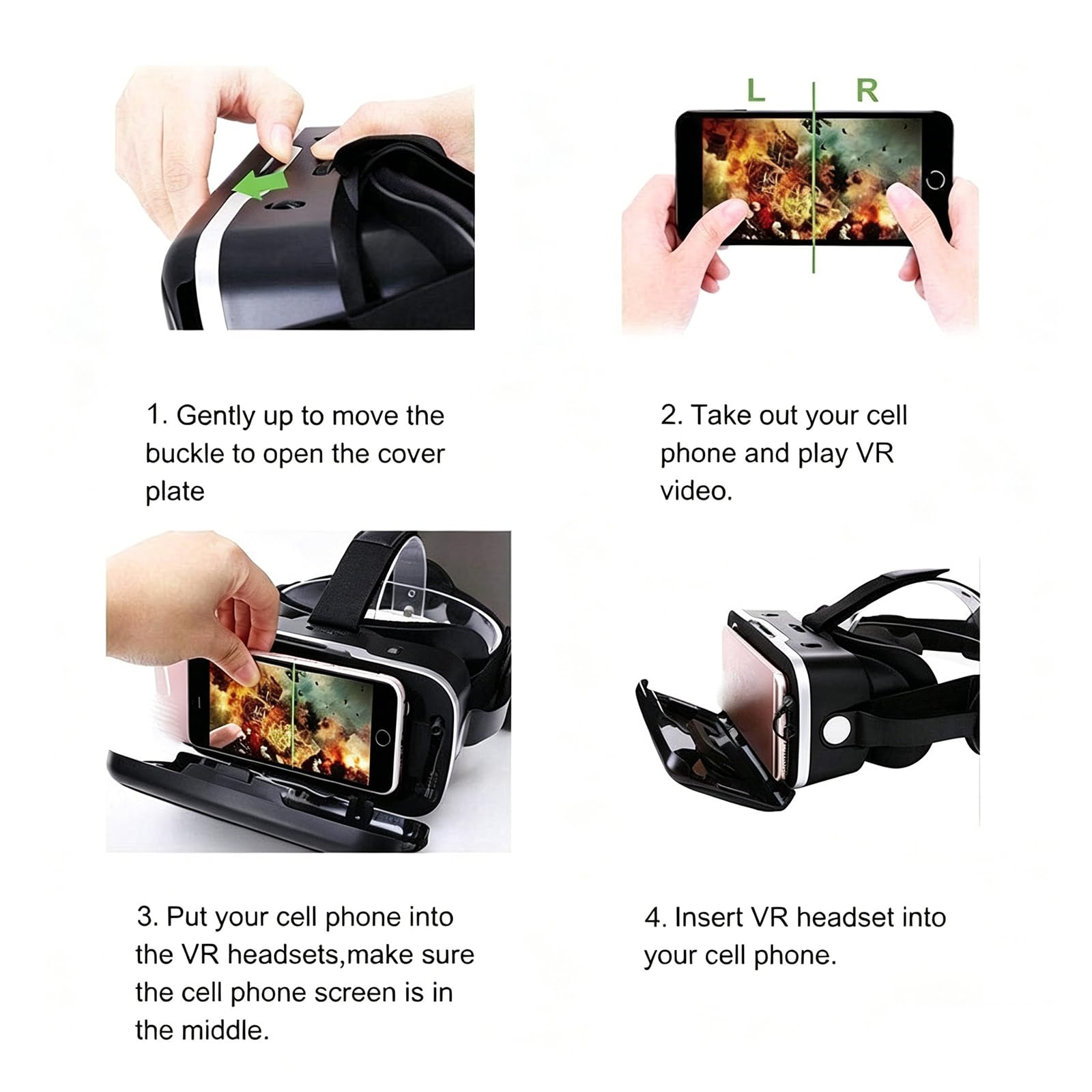 Visore VR per Smartphone, Visore per Realtà Virtuale con Campo Visivo 110°, Cinturino Regolabile Compatibile con Smartphone E Dispositivi Android con Schermi 4,7-6”per Film E Giochi 3D,Black