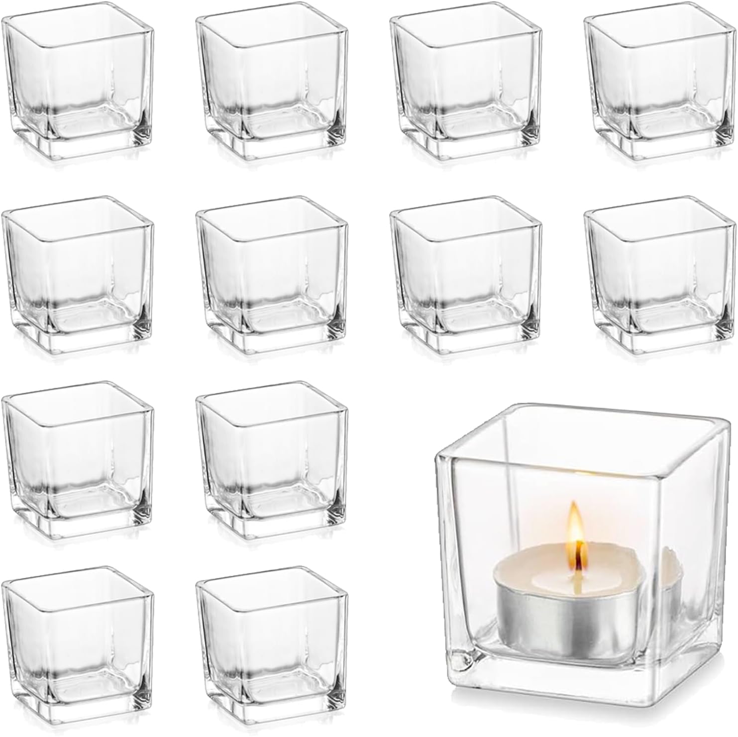 Glass Tea Light Candle Holders: Hewory 12pcs Clear Tealight Holders ...