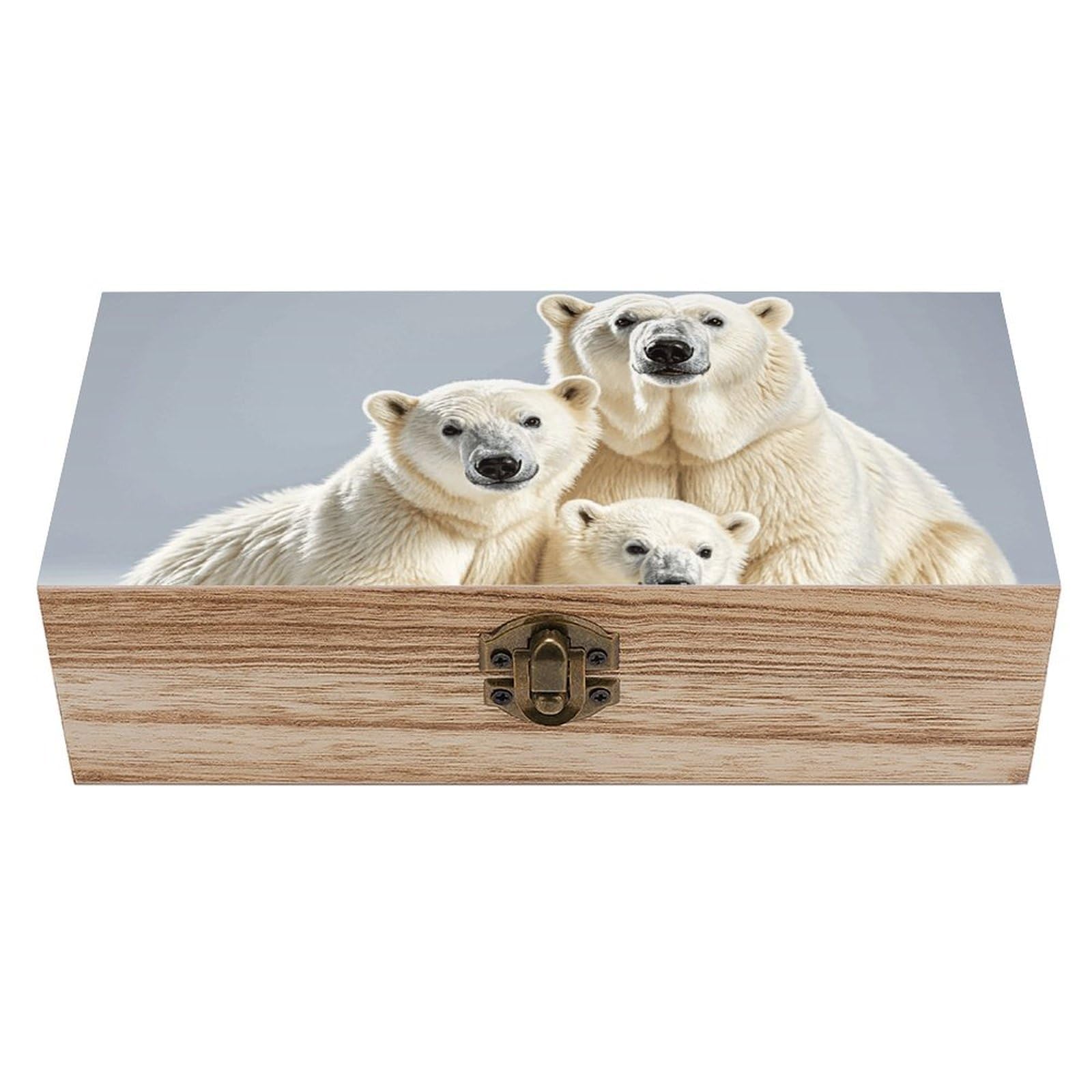 Oudrspo Polar Bear And Cub Wooden Keepsake Box Decorative Memory Storage Box with Hinged Lid Small Jewelry Keepsake Boxes for Storing Gift Pictures Letters Time Capsule