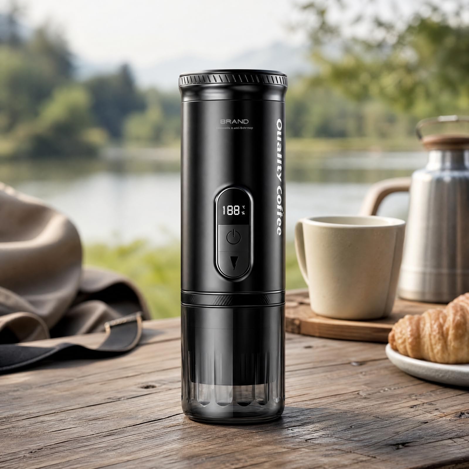 Qianly Máquina Café Portátil Compacta con Pantalla Digital Máquina Café Digital para Excursiones Al Libre