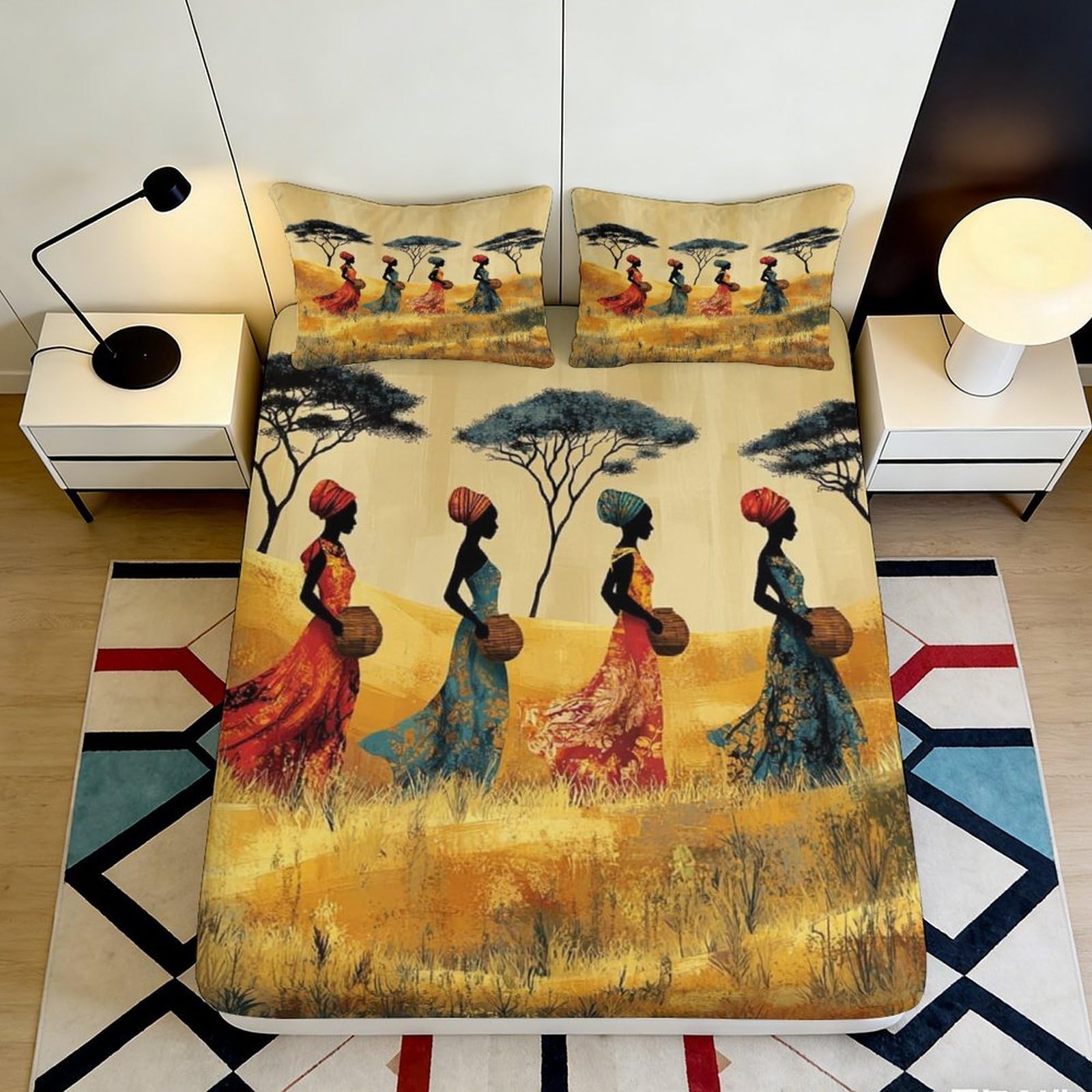 Pnayamiorkfel Style-8 3D Printed African Tribe Fitted Sheet Microfiber Soft Breathable Savannah Landscape Bed Cover For Bedroom Decor 90X200x25cm