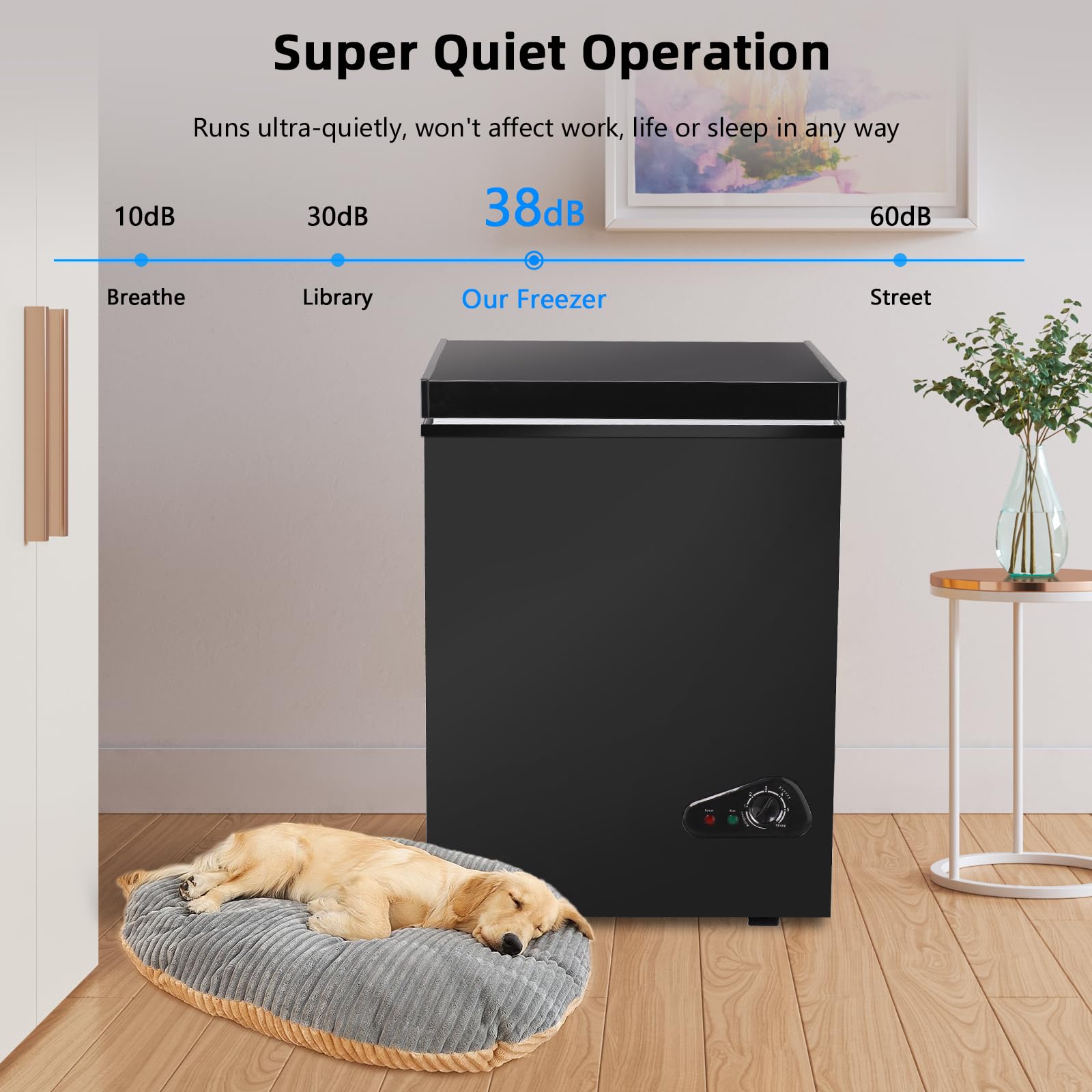 Geekman Chest Freezer 3.5 Cubic Feet Capacity With Removable Basket, Defrost Water Drain, 6 Level Adjustable Temperature, Energy Saving, And Top-Open Door For Home, Bar, Office (Black) on Fridge.com - View 6