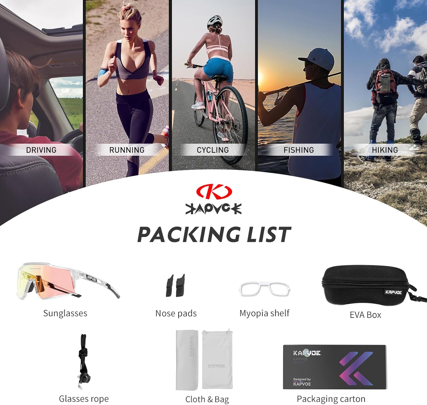 KAPVOE Photochromic Cycling Glasses MTB Clear Mountain Bike Transition Bicycle Sunglasses for Men Women - K9022
