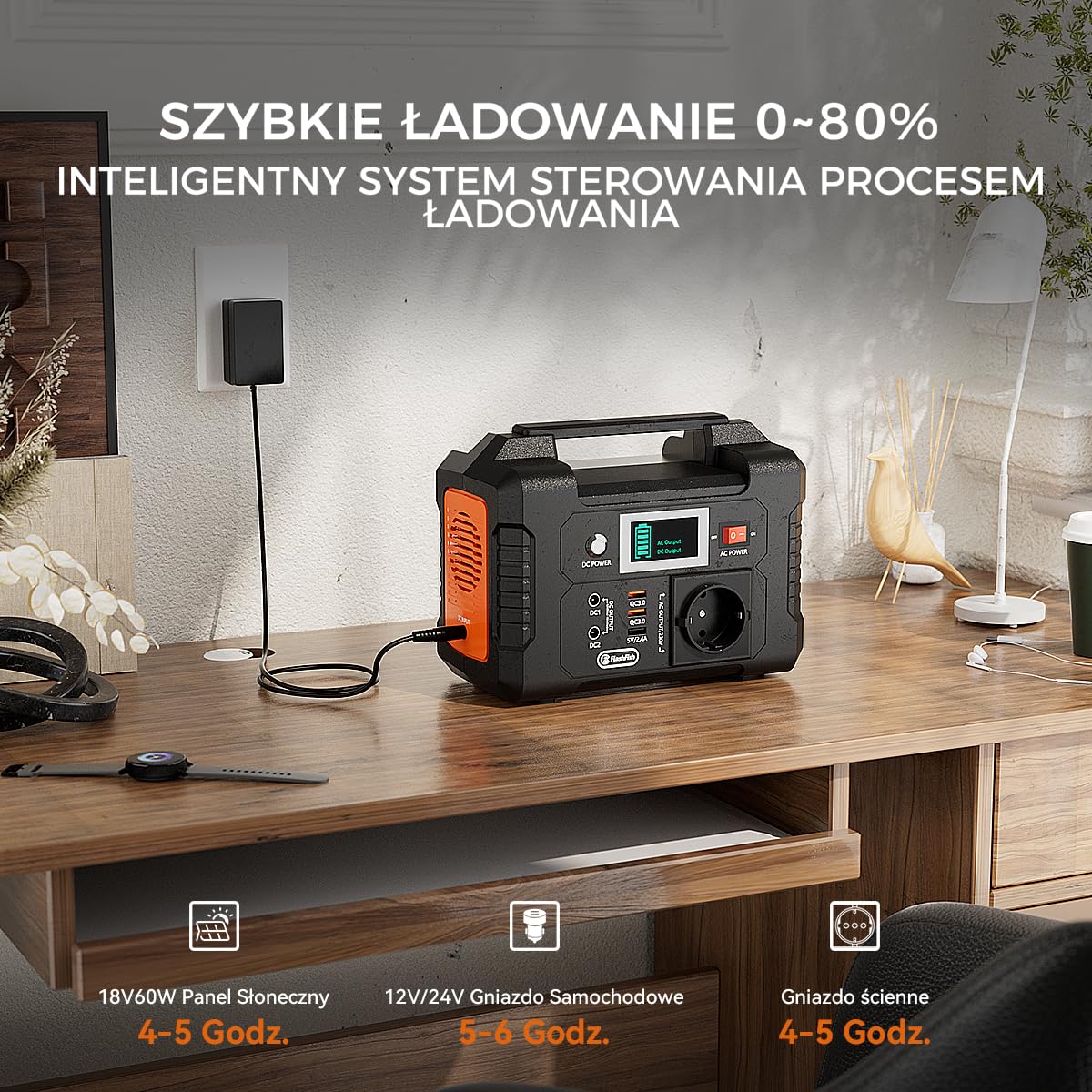 FlashFish 151Wh przenośna stacja zasilania z panelami 60W, generatorem słonecznym 200W, akumulatorem awaryjnego generatora zasilania z wyświetlaczem LCD,do telefonów komórkowych, laptopów, dronów