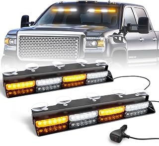 HLauto 6Z4J 48-LED Dash Strobe Lights: Amber White Windshield Flashing Bars, 20 Modes for Trucks, Emergency & Construction Vehicles