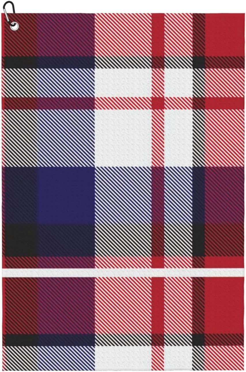 Colourful-Classic-Modern-Plaid-Tartan-Print-in-This-is-A-Classic-Plaidchecker Microfiber Golf Towel with Carabiner Clip, 16x24 Inch Absorbent Waffle Weave Towel for Golf Bags