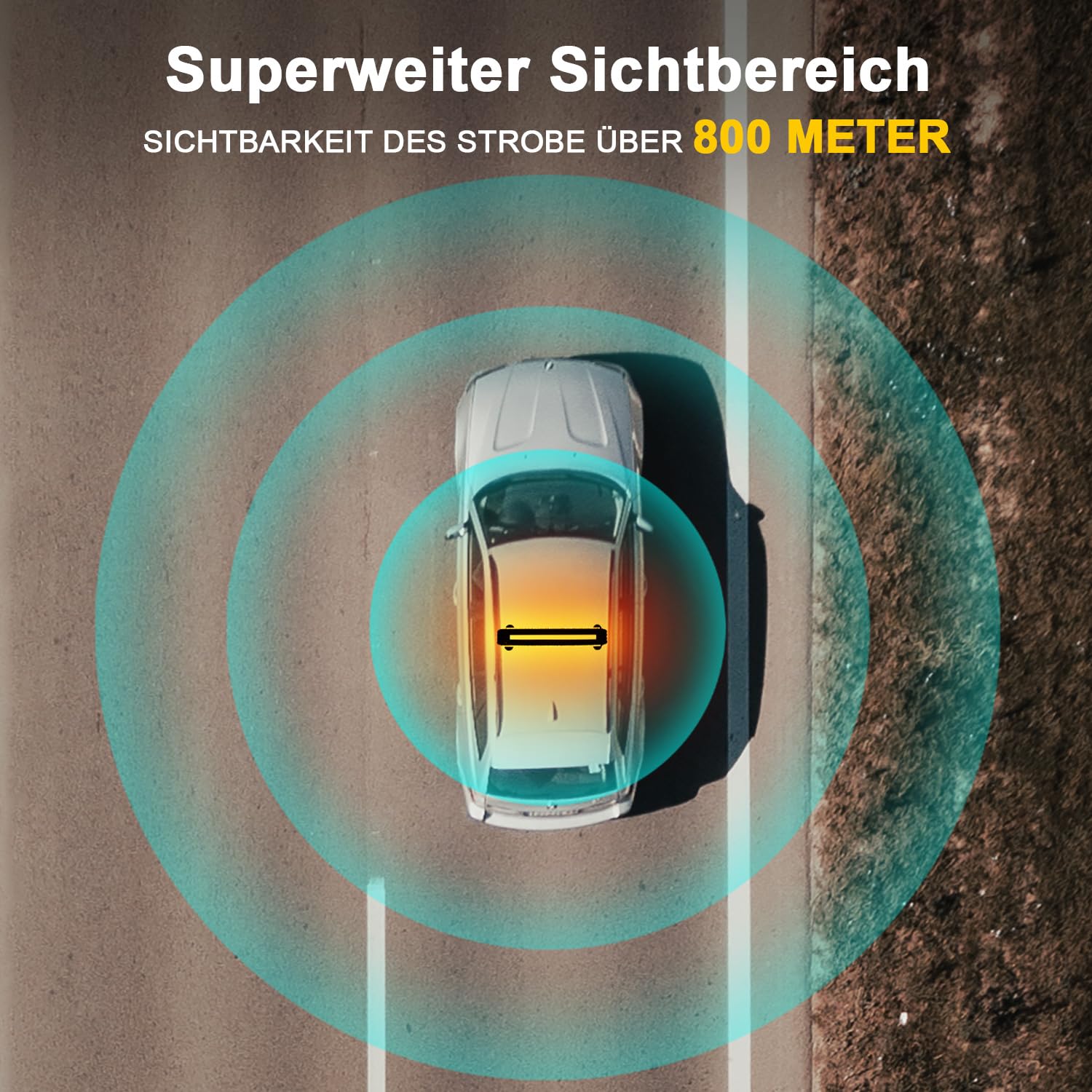 LED Warnbalken Rundumleuchte 12V 24V Magnet Gelb 71 cm | 4,8 m Kabel, 26 Modus-Speicher, Gummisaugfüße bis 120 km/h, für Traktor und Baufahrzeuge